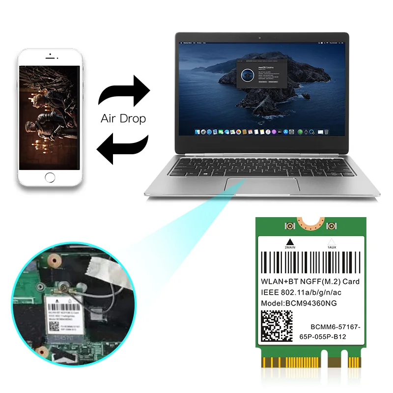 Двухдиапазонный BCM94352Z 867 Мбит/с Bluetooth 4 0 802.11ac BCM94360CS2 NGFF M.2 WiFi WLAN карта DW1560 для