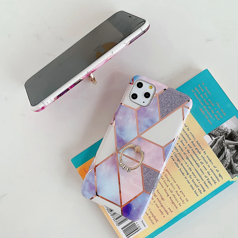 Покрытый геометрическим мраморным кольцом держатель для телефона чехол iPhone 11 Pro