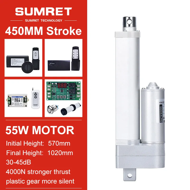 

450mm Stroke Linear Actuator Electric Lift Motor DC 12V 24V RF Controller Bracket Kit WIFI eWelink APP Control 2Pcs Quiet Low dB