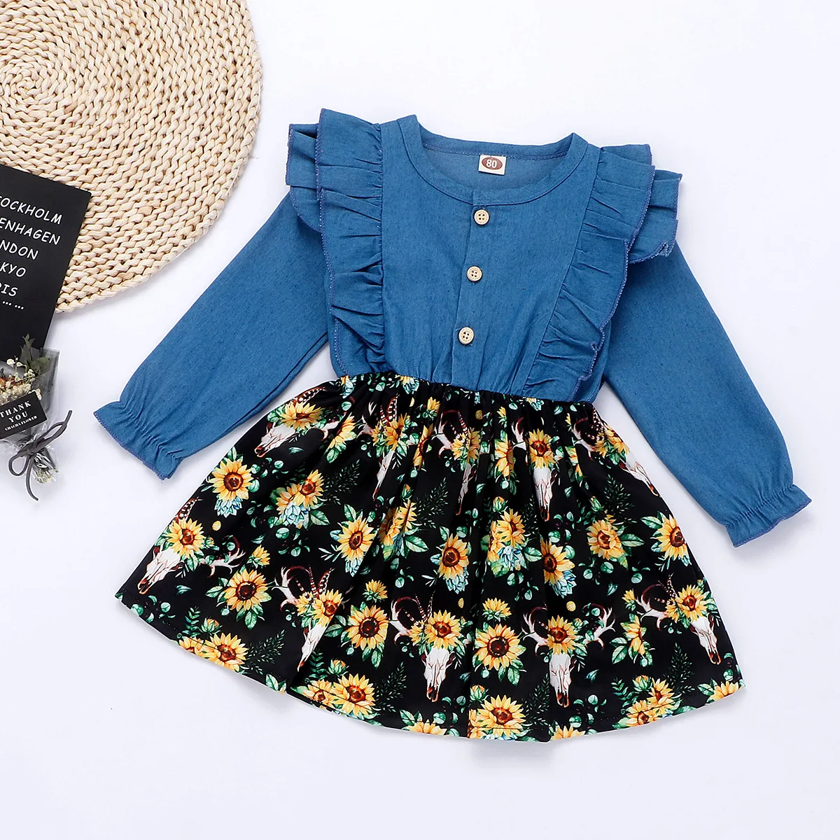 Демисезонные детские комплекты 2020 повседневное джинсовое пасхальное платье