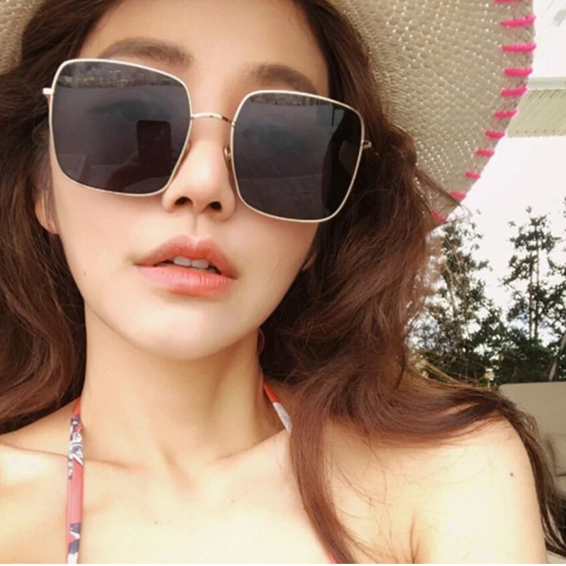 

Women Sunglasses Frame Vintage Oversized Square Classic Ladies Metal Eyewear De Sol