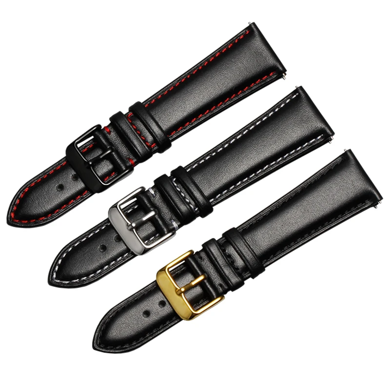 

Genuine Cow Leather watchbands 18 20 22mm Black watch strap belt Metal pin Buckle for seagull HUAWEI Samsung watches 18 20 22mm