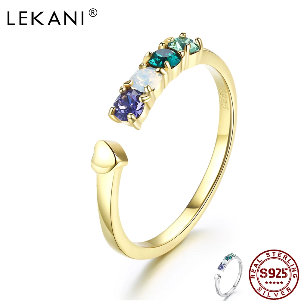 

LEKANI 925 Sterling Silver Opening Adjustable Rings Multi-Colored Austria Crystals Ring Fine Jewelry 2021 For Girlfriend Gift