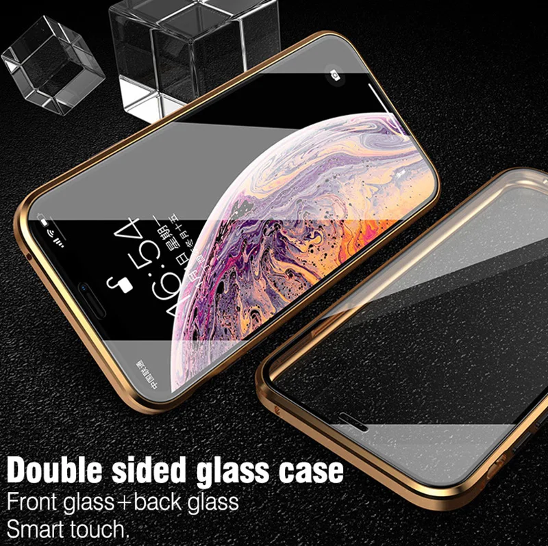 VZD металлический чехол с магнитной адсорбцией для iphone x, xr, xs, max6 Plus, задняя крышка из закаленного стекла на магните для iphone 7, 8 plus