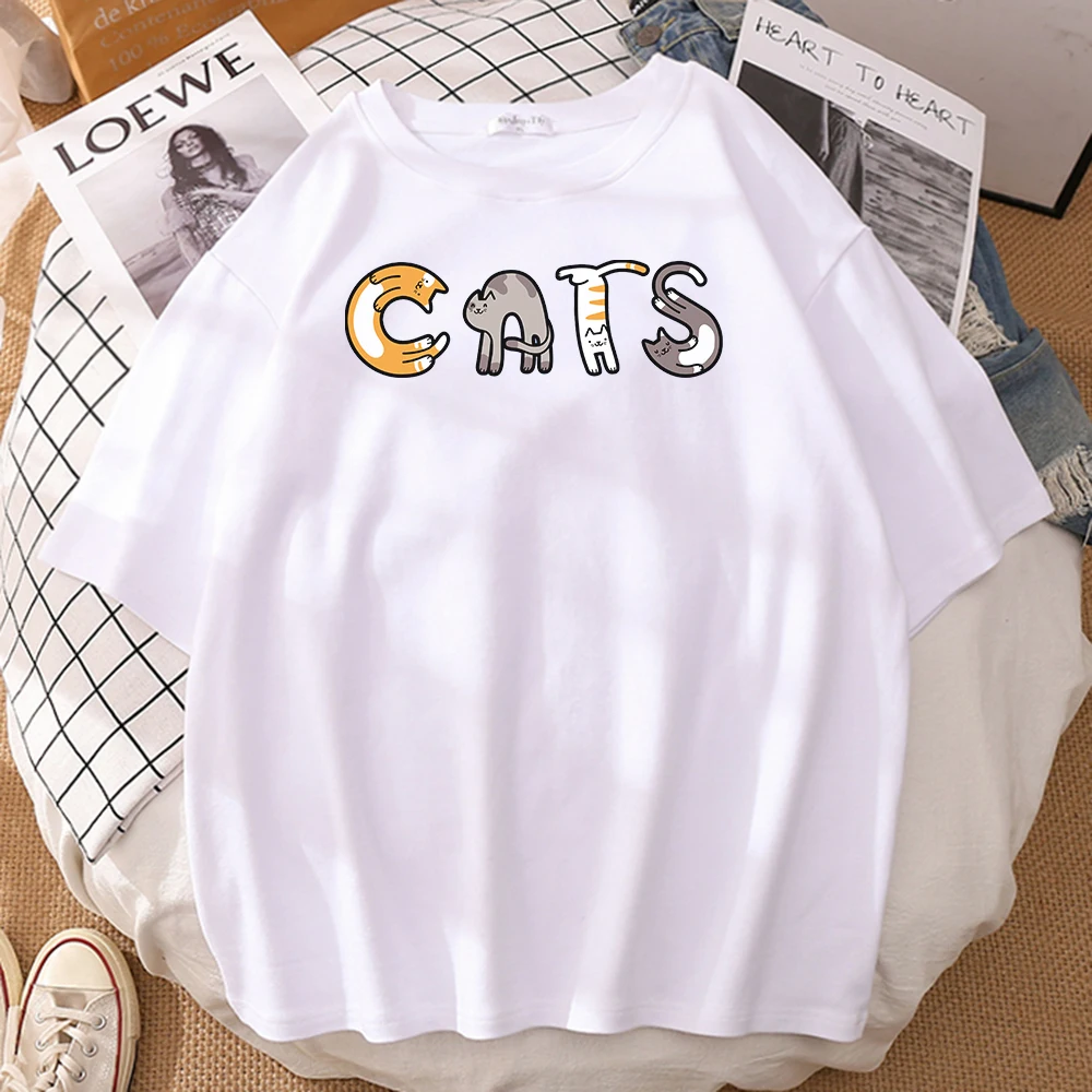 

Letters Made Up Of Cats Printing T-Shirt For Men Soft Oversize Tops Vintage Comfortable T-Shirt Casual Loose For Men T-Shirt