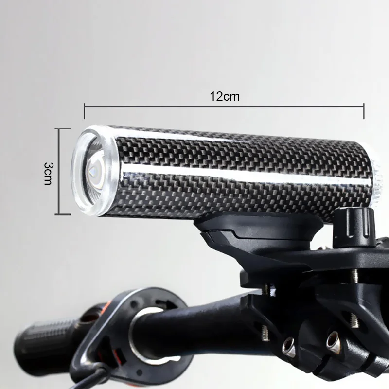 

Waterproof USB Rechargeable Bicycle Front Light Carbon Fiber Flashlight Cycling Headlight Bike Night Riding Lamp