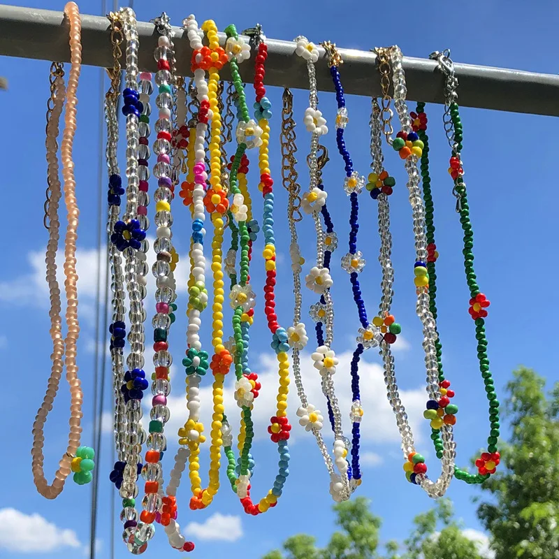 

Colorful Beads Strand Necklace For Women String Beaded Short Choker Necklace Jewelry Chokers Necklace Gift