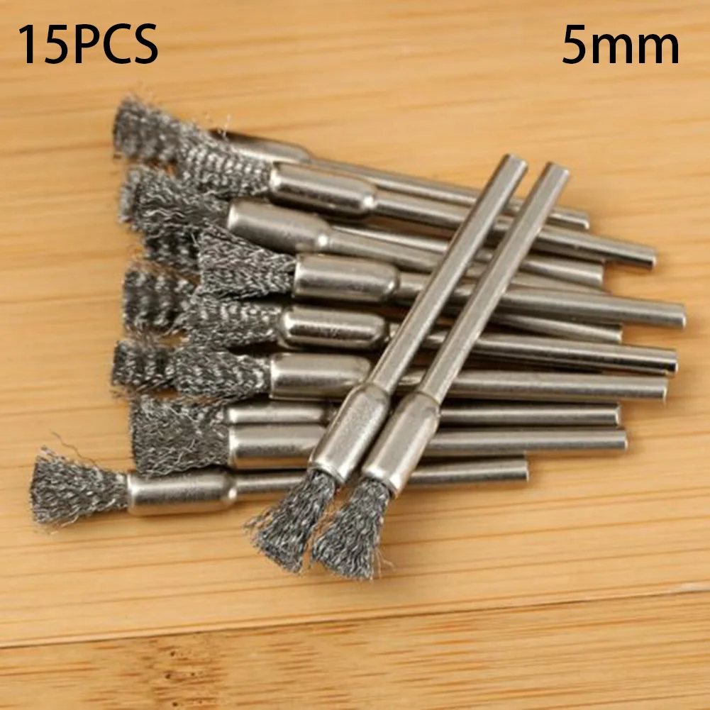 

15Pcs/set 5mm Stainless Steel Wire Brush Mold Grinder Handle Electric Rotary Drill Wire Brush Kits