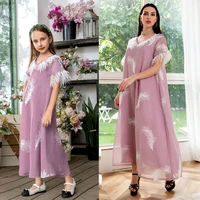 ab152 b girls summer dress kids skirt feather pink green abaya family look mother daughter matching clothes sister outfit 95 155