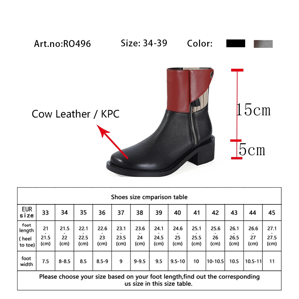 

RJN England Style Ankle Boots Woman Genuine Leather Patchwork Round Toe Med Square Heel Zipper Short Boots Lady Shoes RO496