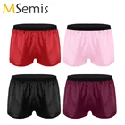 MSemis горячая Распродажа шелковый атлас Для мужчин боксеры сексуальное белье Удобные однотонные Цвет мягкий Для мужчин, одежда для сна, трусы-боксеры, мужские часы, 2021 M-XL
