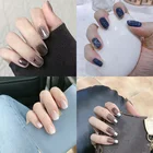 Накладные ногти, 24 шт., черный олень, мраморный узор, искусственные накладные ногти, однотонные, волнистые, короткие, искусственные ногти, наклейки без клея