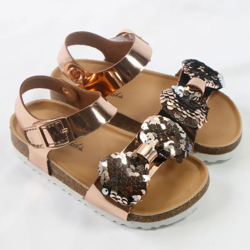 

MERABLLE Cork and Adjustable Strap Flats Sandals for Kids Fashion Dress Glitter Shining Princess Shoes for Girl