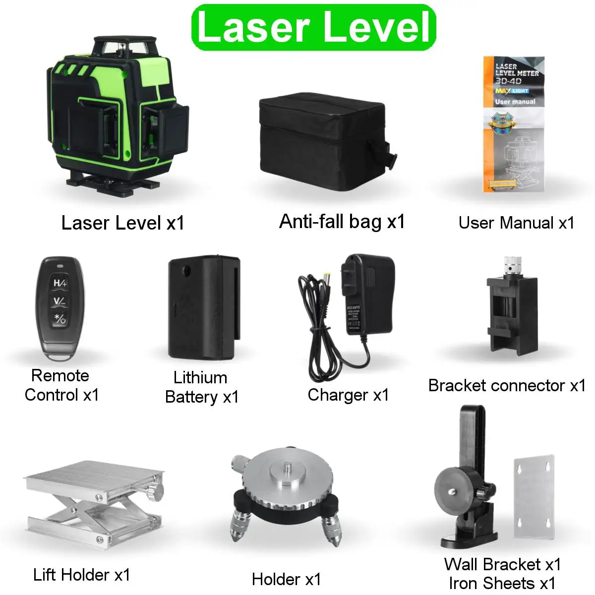 

16 Line Laser Level 4D Powerful Green Light Remote Control Horizontal Vertical Self-Leveling System Wall Attachment Frame
