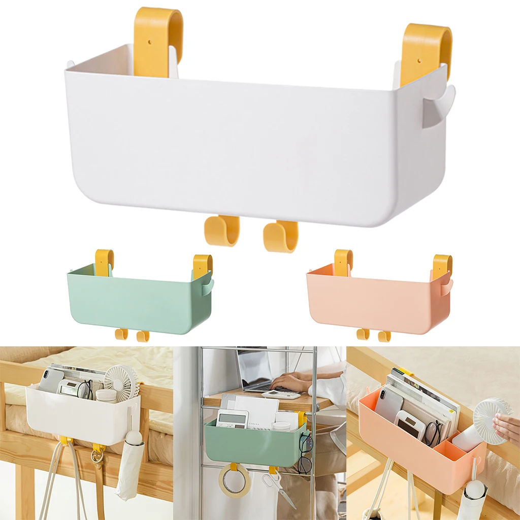 Подвесной органайзер для кровати с полкой для хранения, с 2 крючками и ящиком для комнат общежития, очков, мобильных телефонов и ключей на рельсах.
