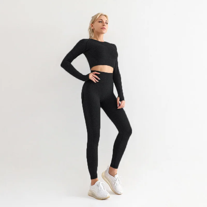

Women's Sets Skinny Tracksuit Breathable Bra Long Sleeve Top Seamless Outfits High Waist Push Up Leggings Gym Clothes Sport Suit