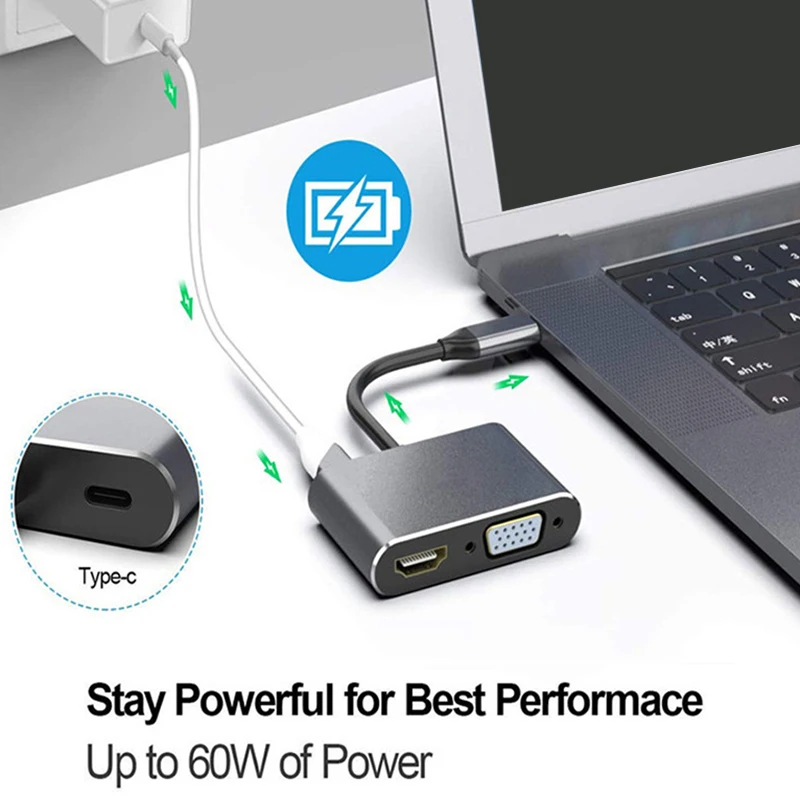 4 в 1 USB C HDMI Тип к адаптер VGA USB3.0 аудио видео конвертер PD 87 Вт быстрое зарядное