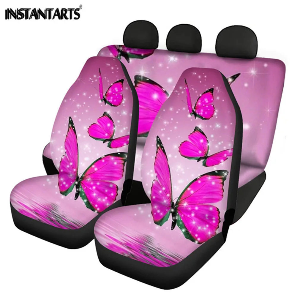 

INSTANTARTS Easy Clean Vehicle Seat Covers 3D Beautiful Butterfly Pattern Car Interior Decor Thick Car Front/Back Seat Covers