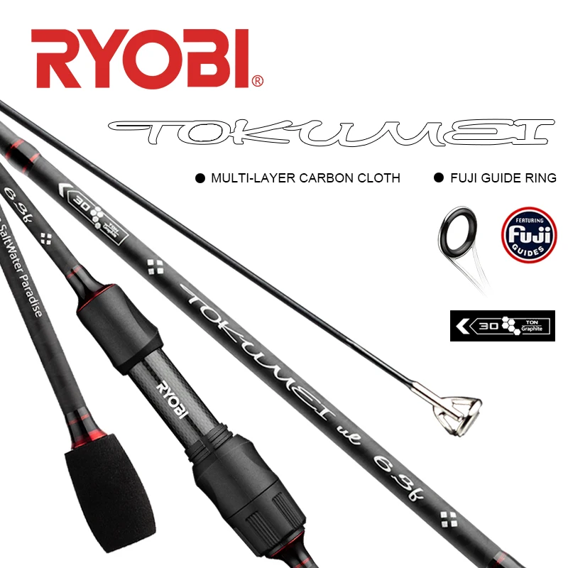 RYOBI TOKUMEI Spinning fishing rod UL lure Carbon Fiber Fishing Rod Fuji Guide rings 0.8-5g Lure Weight 1.77M-2.07M Length | Спорт и