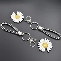 12pcs daisy braided leather rope handmade waven keychain leather key chain ring holder for car keyrings men women keychains