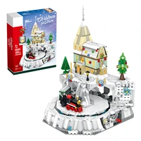 1203pcs small particle interlocking christmas town scene building block moc kit with light blocks construction toy for kids gift