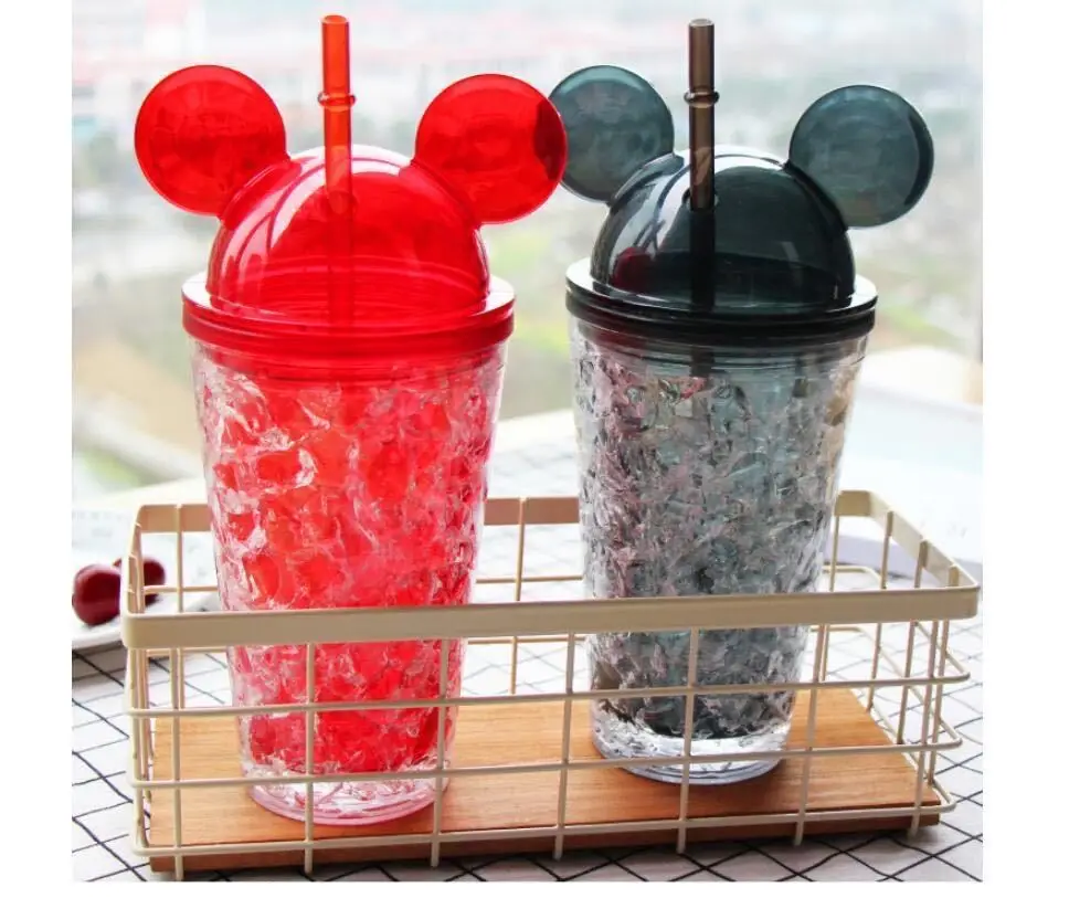 

Disney Mickey Mouse Summer Straw Cup Broken Ice Cup Milk Tea Cup Cool Handy Cup Refrigeration Double Plastic Cup