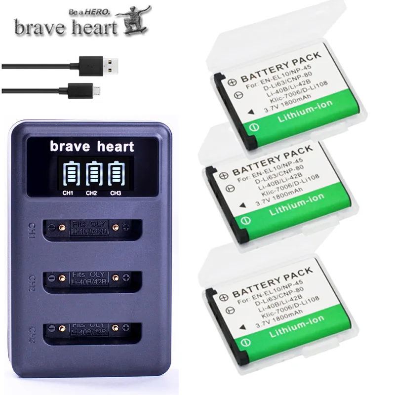 5x Li-40B LI-42B LI ion аккумулятор 40B 42B LI40B Батарейки+ ЖК-дисплей USB Зарядное устройство для ЖК-дисплея с подсветкой FUJIFILM NP-45 NP 45 NP45 NP 45A 45B 45S для Nikon EN-EL10 - Цвет: charger and 3battery