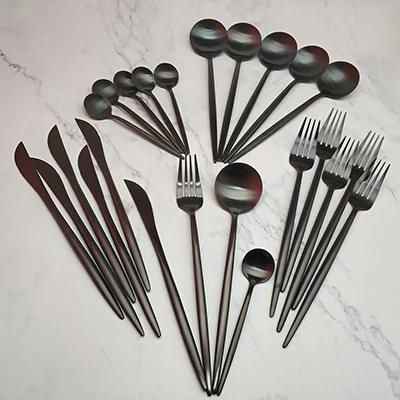 24pcs Горячая Распродажа, 4 шт./24 шт., 304 нержавеющая сталь, золотые столовые приборы, вилка, ложка, нож, столовые приборы, столовые приборы, Корейская ложка, кухонная посуда, набор - Цвет: 24pcs