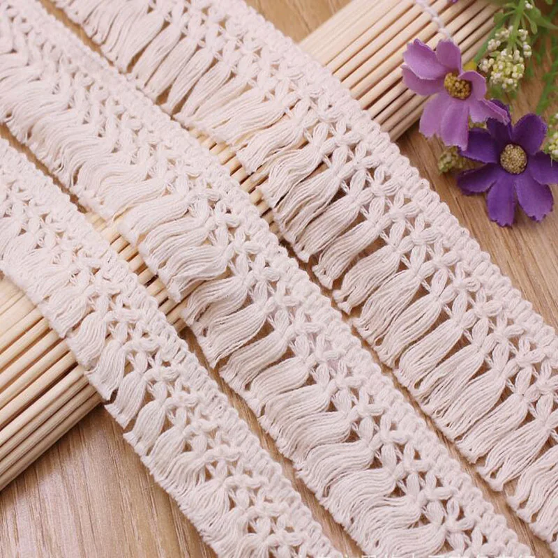 _ 50 ярдов хлопковые бежевые кружева с бахромой Висячие кружевные отделки для