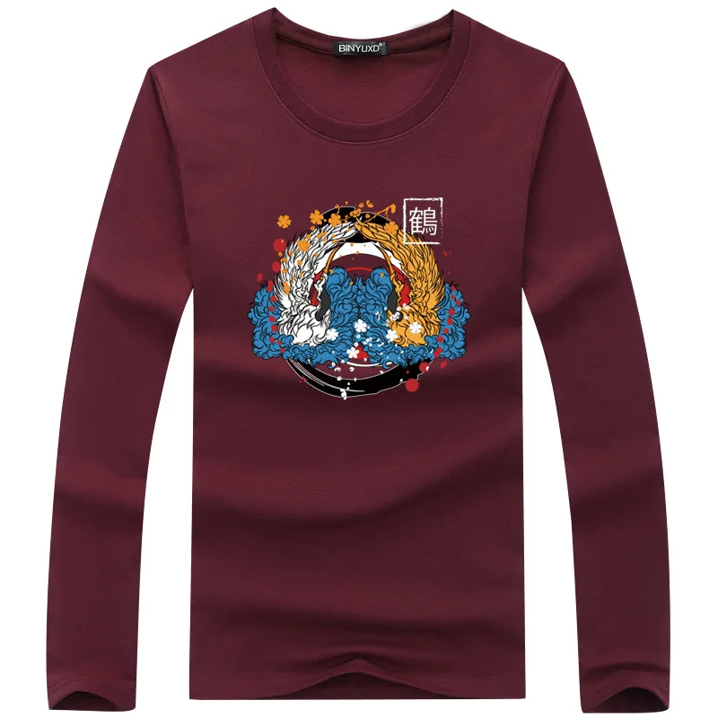 

Cross border new autumn t-shirt men's long sleeve T-shirt student youth autumn top crane