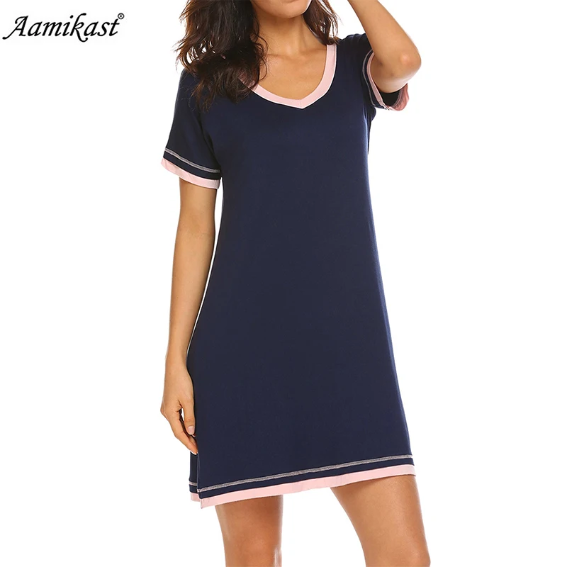 

Летняя женская ночная рубашка Лоскутная Повседневная Ночная рубашка с v-образным вырезом ночная рубашка с коротким рукавом Свободная Женск...