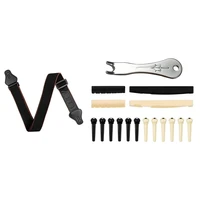 guitar strap with 3 pick holders soft cotton strap black with guitar bridge pins puller pulling remover extractor tool