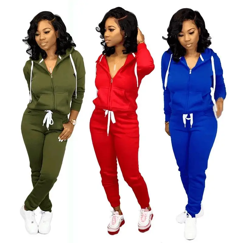 

Sexy Womens Suits 2 Piece Tracksuit Long Sleeve Casual Patchwork Pants Set 2021 Long Sleeve Hoodies Women Jogging Suits Wear