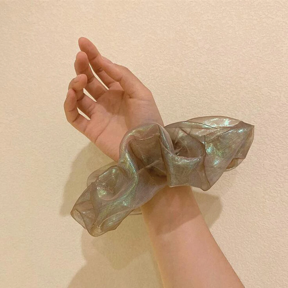 

2021 Korea Lace Organza Big Hair Scrunchies Transparent Tulle Elastic Hair Bands For Women Ponytail Holder Hair Tie Accessories