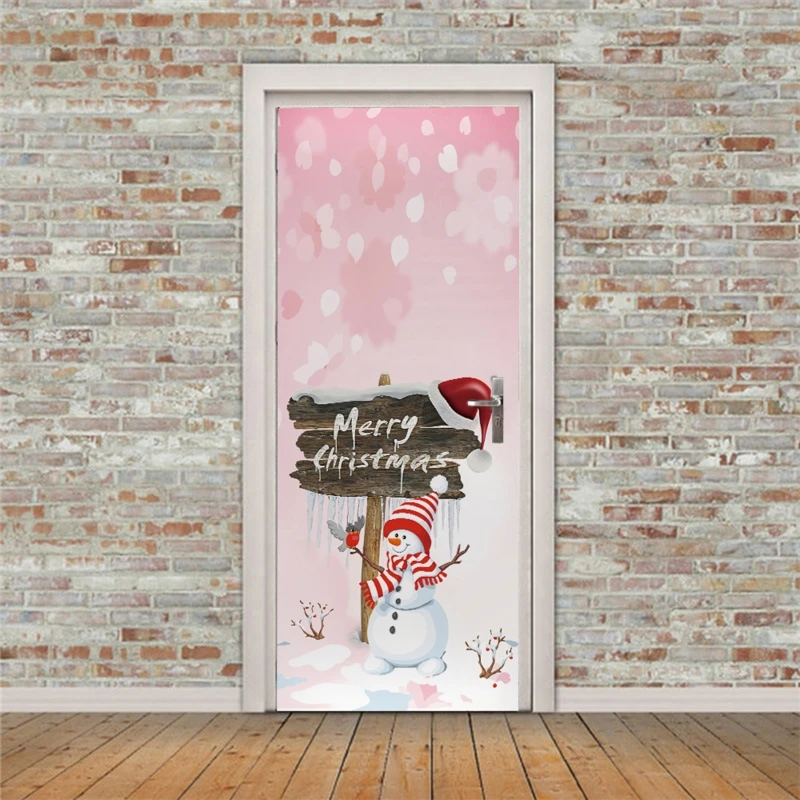 

2pcs/set Merry Christmas Snowman Decorative Refrigerator Door Sticker Wall Mural