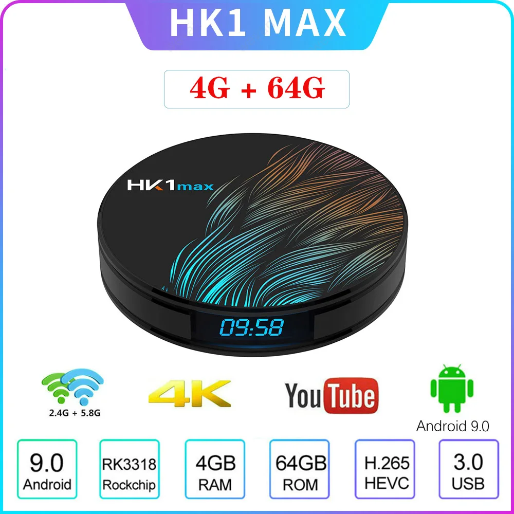 HK1 Max Smart tv Box Android 9 0 RK3318 4G 64G Rockchip 4K Wifi телеприставка медиаплеер 2GB16GB поддержка |
