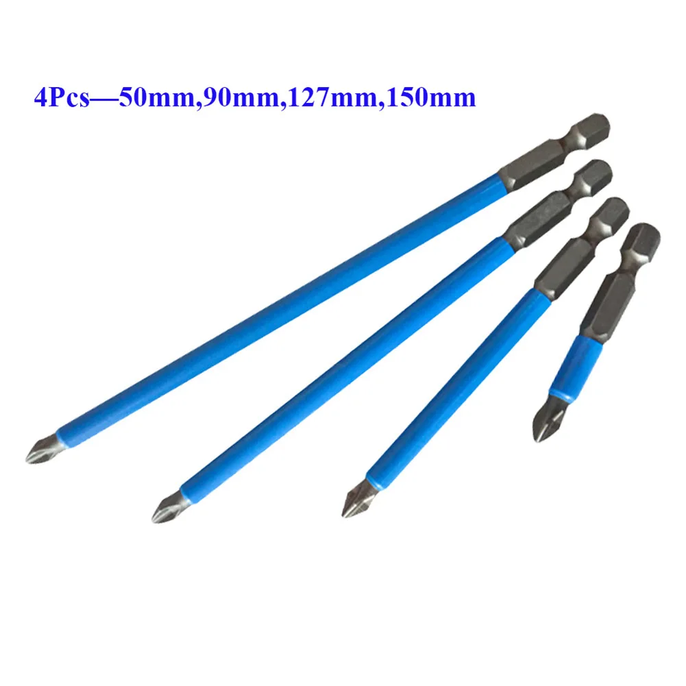 

4pcs Anti Non-Slip 1/4" Hex Shank Magnetic PH2 Long Electric Screwdriver Bits Electric Impact Bits 50/90/127/150mm