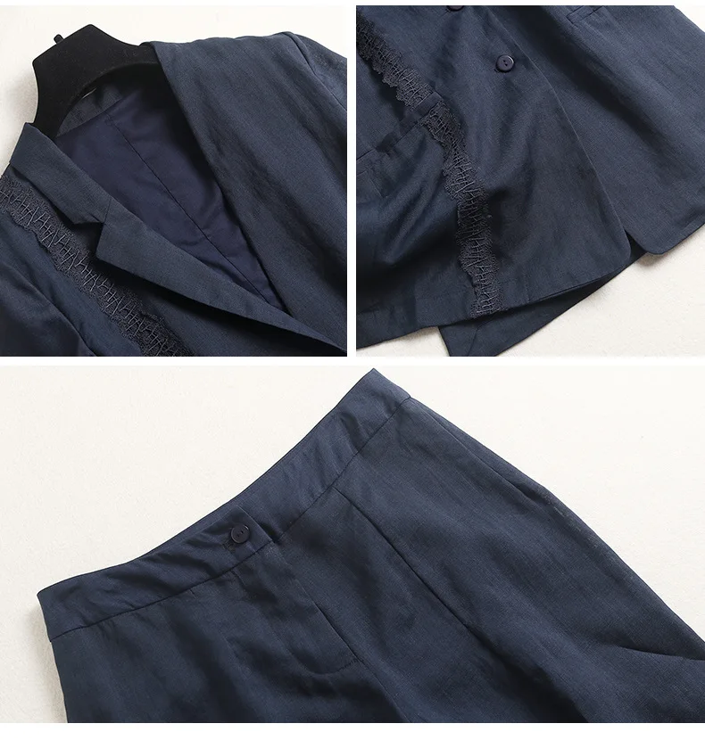 

SHUCHAN Tow Piece Set for Women Summer Three Quarter BlazersOffice Lady Single Breasted V-Neck Regular Full Length Pants