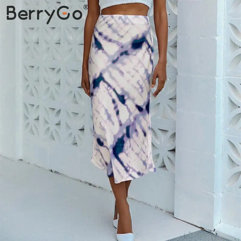 Женская Юбка-миди с принтом BerryGo элегантная уличная вечерняя юбка высокой талией