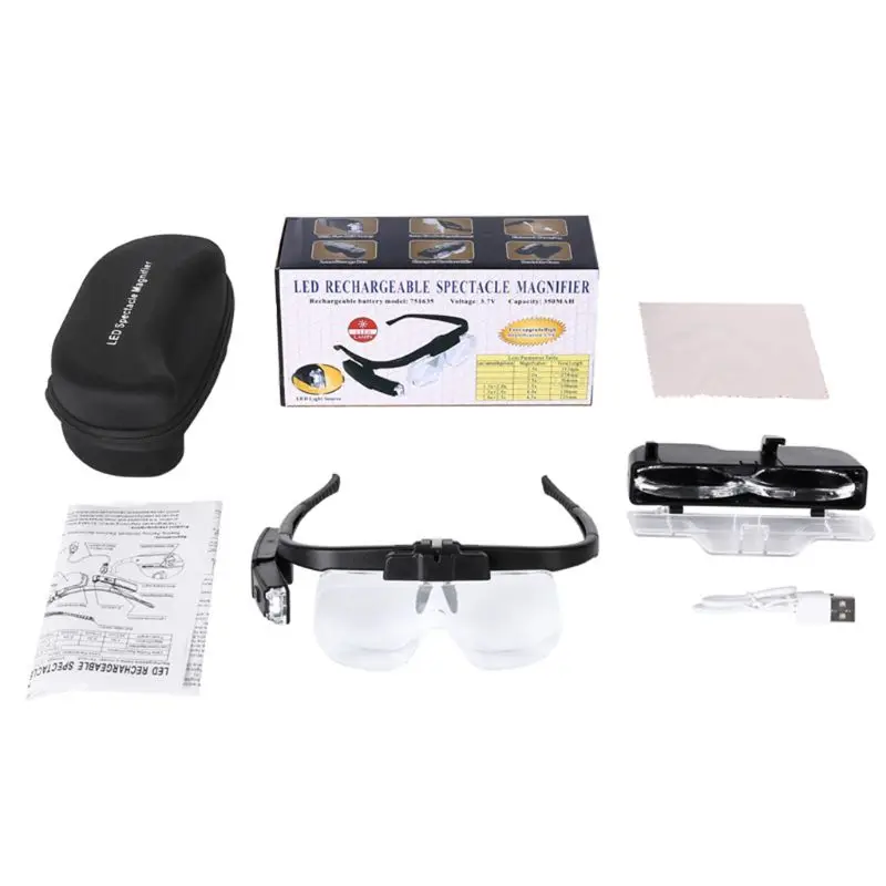 

Headband Magnifier Rechargeable Magnifying Glasses w/ Removable Lenses LED Light R9JC