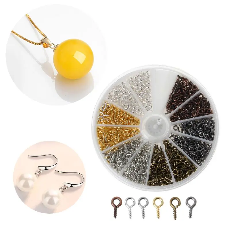 

600Pcs 6 Colors Screw Eye Pins Eyelets Screw Threaded Hooks for Jewelry Making