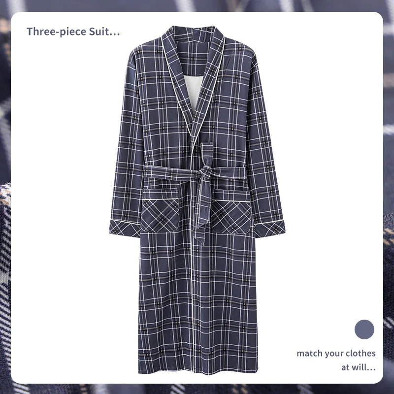 

Мужская пижама ночная рубашка Мужская весна-осень хлопок с длинным рукавом Новинка 2021 Халат средней длины хлопковая большая Пижама