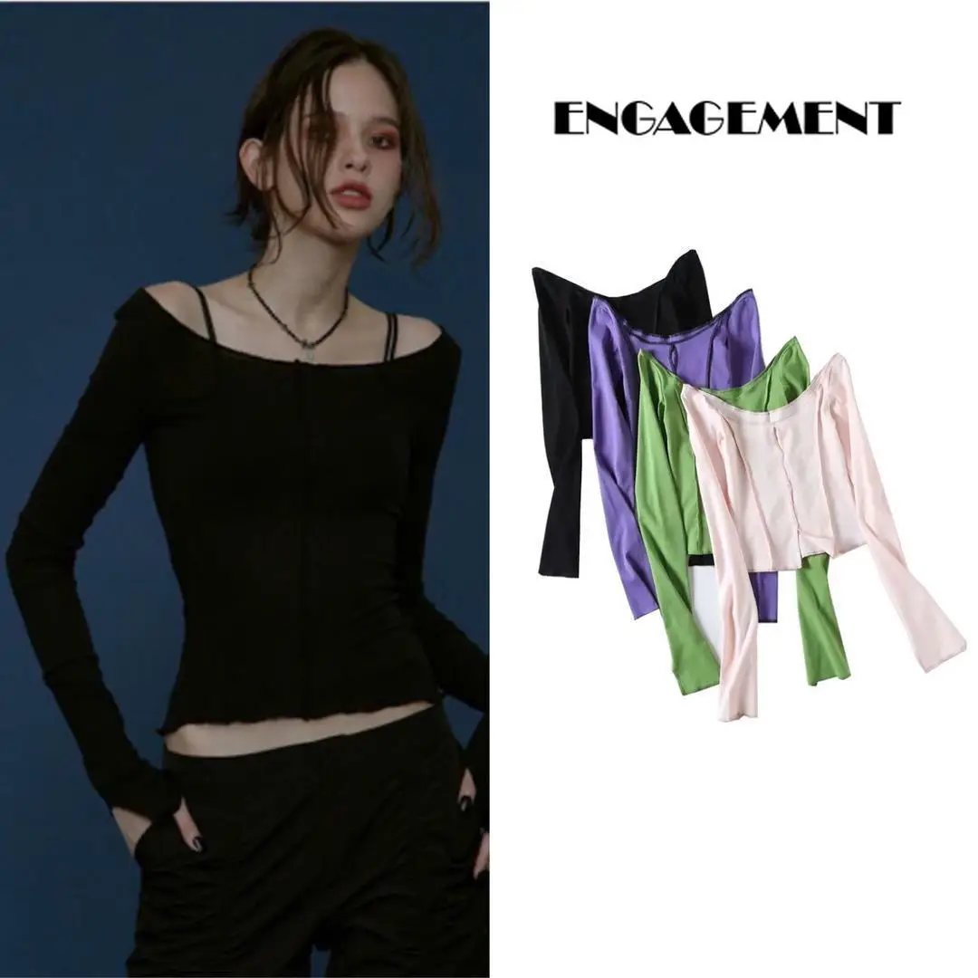 

ENGAGEMENT Za 2021 Before after wear a long-sleeved T-shirt with a straight collar and a hollow short blouse women