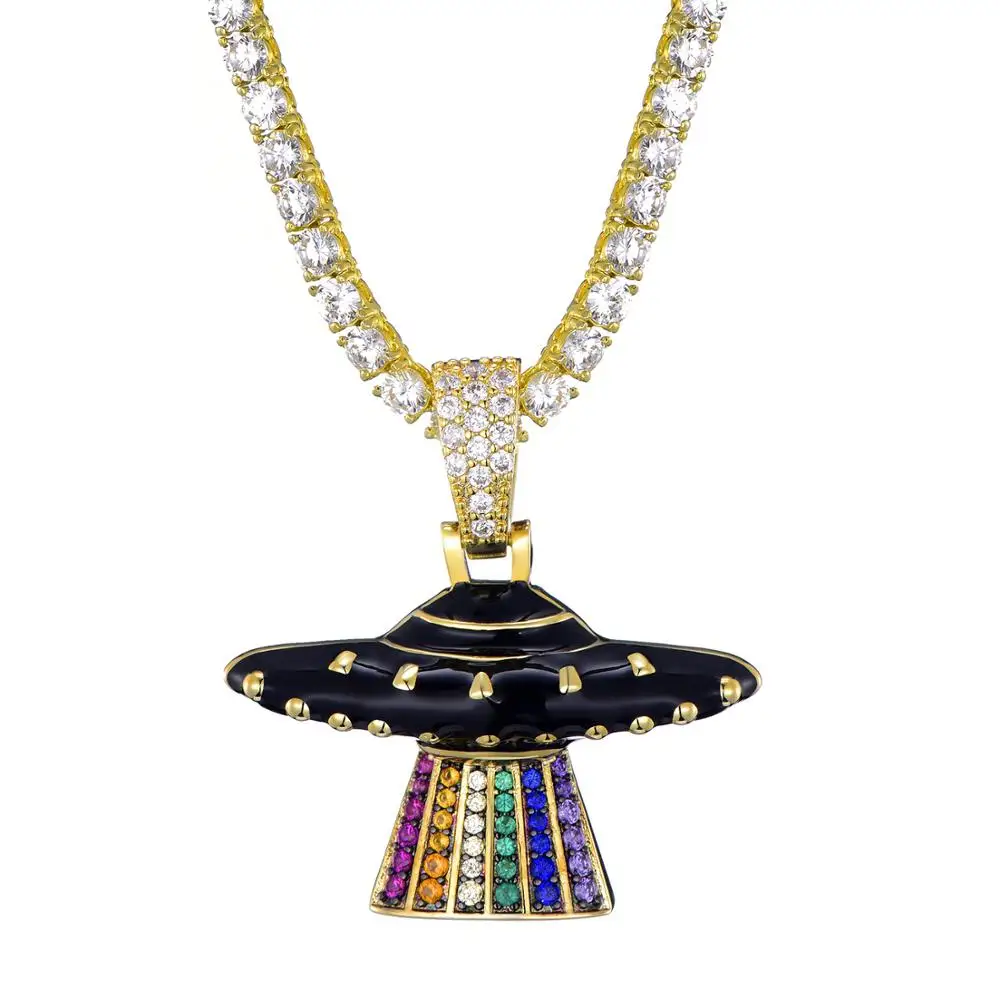 Men/Women Hip hop UFO airship Pendant Necklaces with AAA Zircon tennis chain Hiphop iced out bling Necklace fashion jewelry | Украшения и