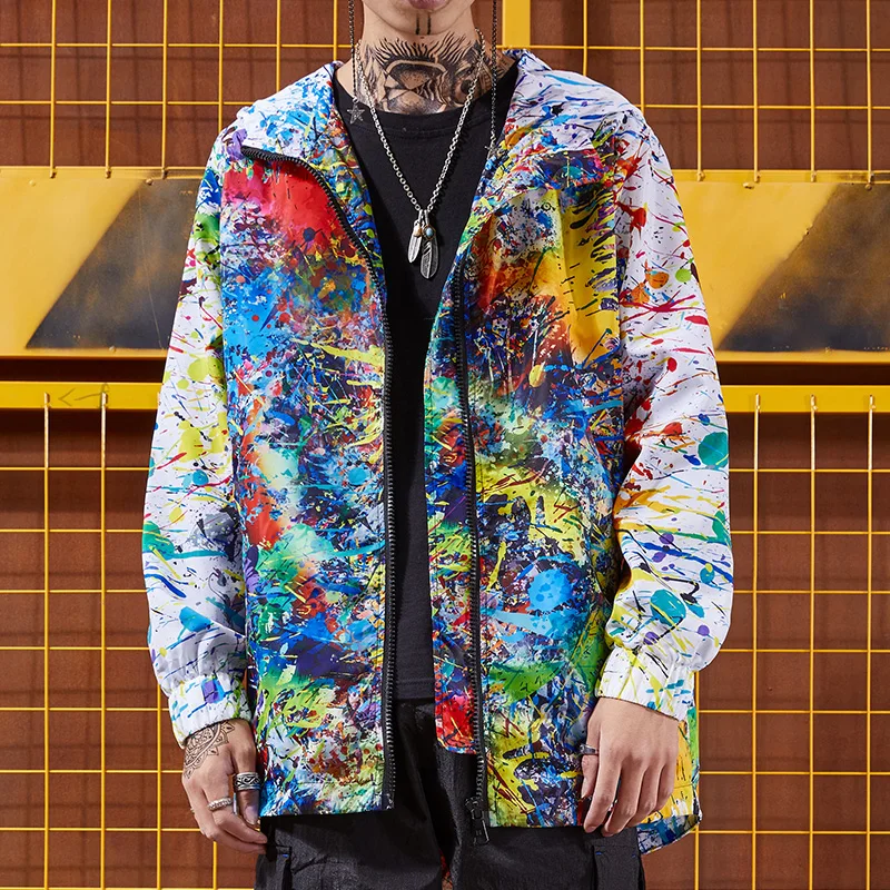 Mens Long Tracksuit Windbreaker Printed Waterproof Trench Coat Men Leisure Jackets Hip Hop II50FY | Мужская одежда
