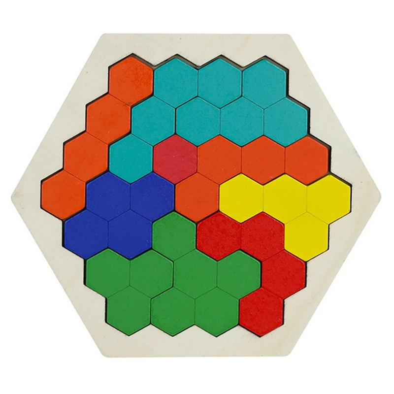 

Wood Puzzles IQ Hexagon Puzzle Honeycomb Shape Tangram Board Toy Interesting Changeful Puzzle Toys for Children