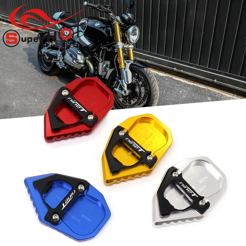 

For BMW R NINE T RnineT Motorcycle Accessories CNC Alunimun Kickstand Plate Pad Stand Enlarger LOGO RNINET