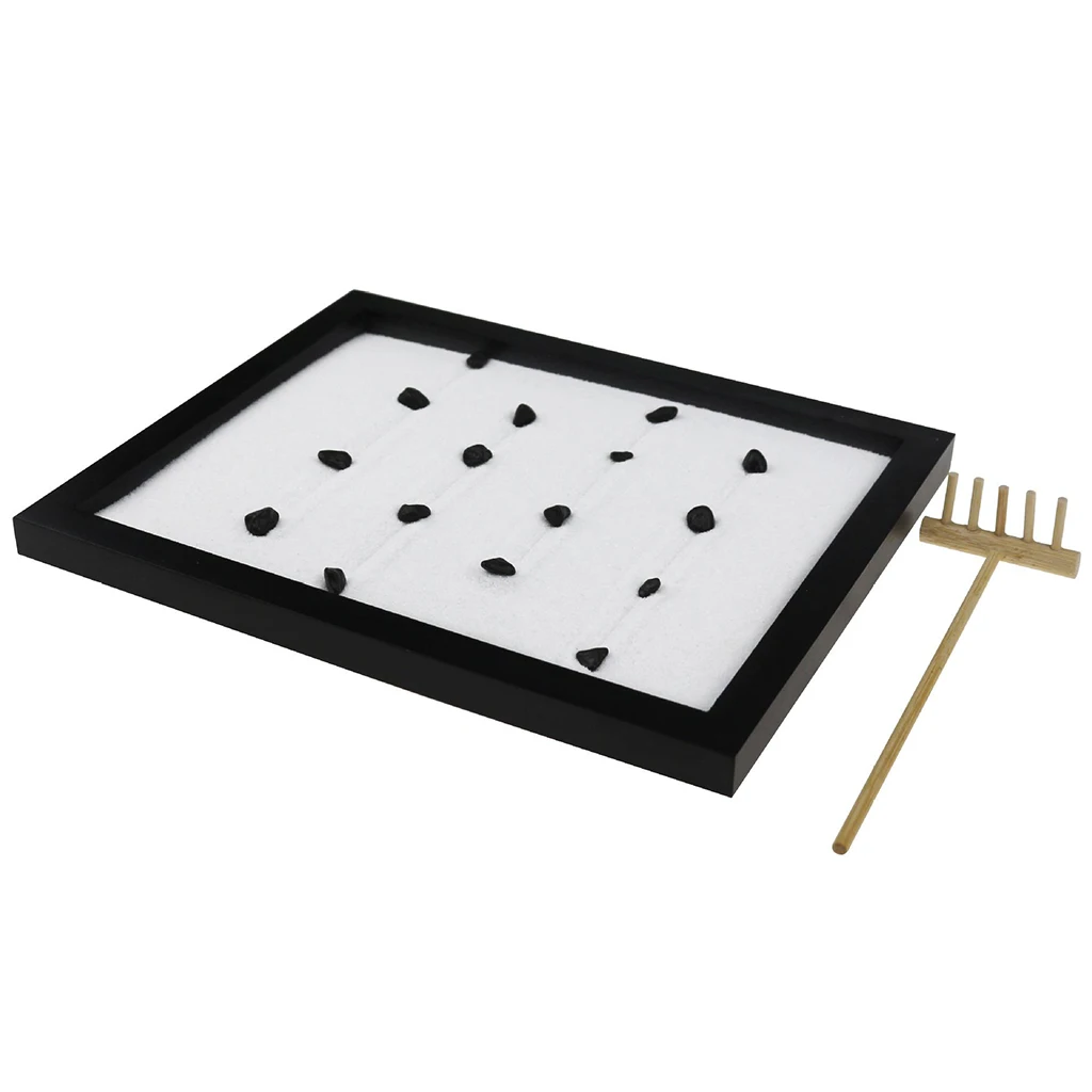 Zen Garden Set with Free Rake Base Tray Nature Stone for Desk and Office | Figurines & Miniatures
