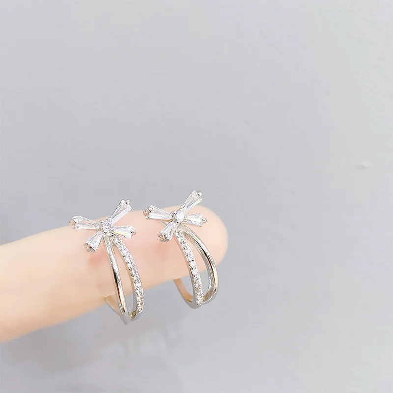 

Delicate 14K Real Gold Simple Knot Stud Earrings For Women Luxury Zircon CZ Earrings Gift