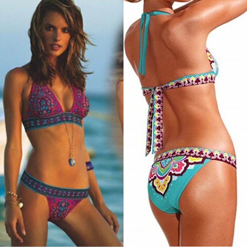 

Women Summer New Sexy Ethnic Print Swimsuit Bikini Set Push-up Bandage Swimming Costume Bathing Suit Swimwear Beachwear